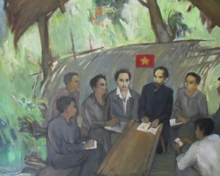 Đồng chí Nguyễn Ái Quốc chủ trì Hội nghị Trung ương Đảng lần thứ 8 tại lán Khuổi Nặm (Pác Bó)